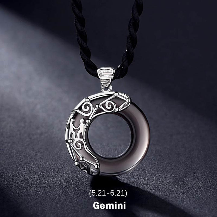 Buddha Stones 12 Constellations of the Zodiac Ice Obsidian Blessing Round Pendant Necklace - Gemini - Rope - image 4
