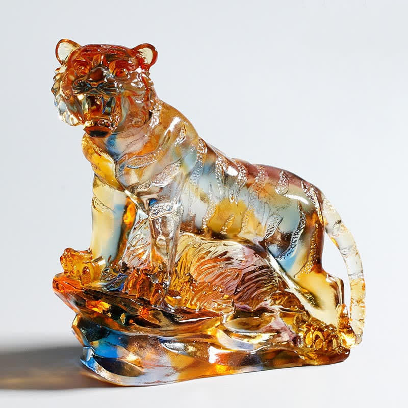 Handmade Liuli Crystal Tiger Art Piece Protection Home Decoration - Colorful - image 0