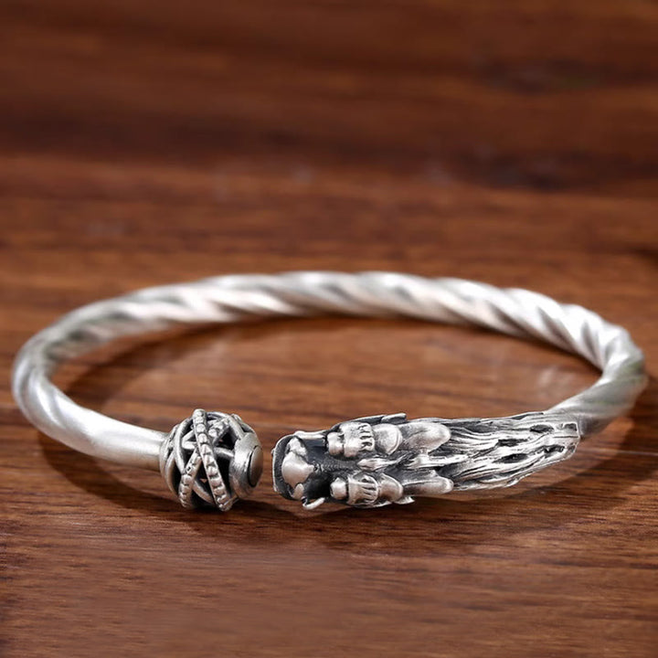 Buddha Stones 999 Sterling Silver Year of the Dragon Luck Strength Metal Cuff Bracelet Bangle - image 3