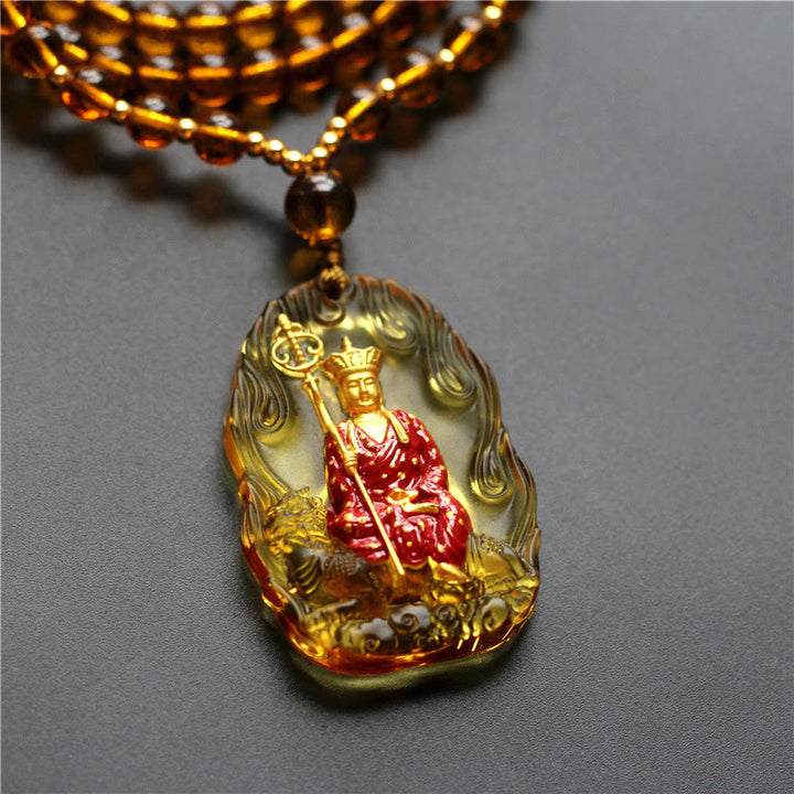 Buddha Stones Ksitigarbha Buddha Liuli Crystal Compassion Amulet Necklace Pendant - Yellow Ksitigarbha - image 3