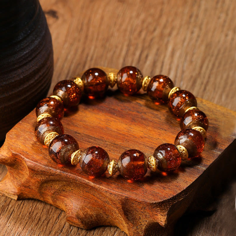 Buddha Stones Gold Swallowing Beast Family Charm Liuli Glass Bead Fortune Bracelet - Brown - Simple Version - 12mm - image 19