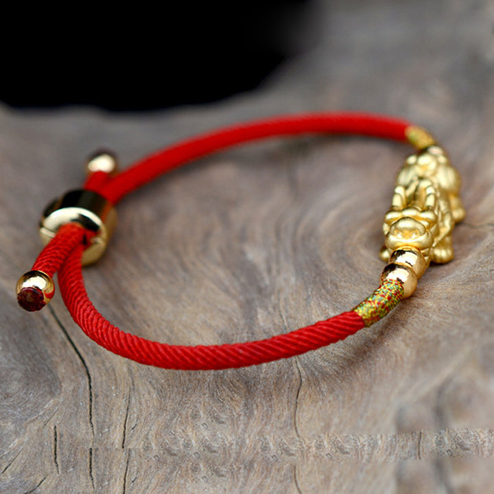 Buddha Stones 24K Gold-Plated PiXiu Luck Red String Bracelet