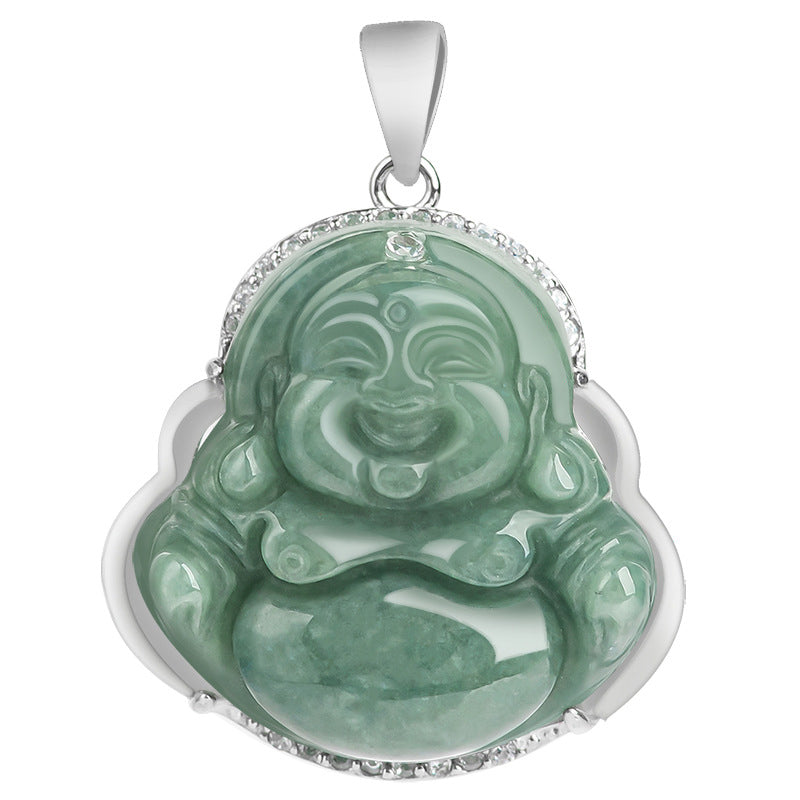 Buddha Stones 925 Sterling Silver Laughing Buddha Jade Abundance Necklace Chain Pendant - image 13