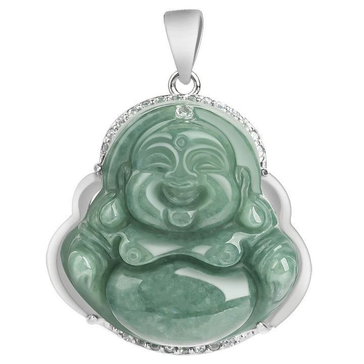 Buddha Stones 925 Sterling Silver Laughing Buddha Jade Abundance Necklace Chain Pendant - image 13