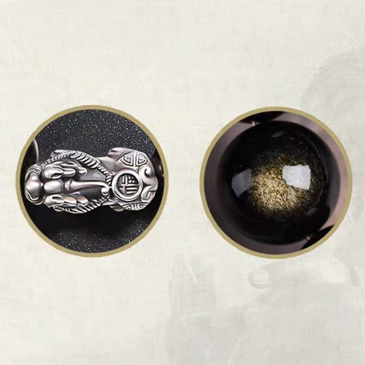 Buddha Stones 925 Sterling Silver Natural Gold Sheen Obsidian PiXiu Wealth Protection Bracelet - image 8