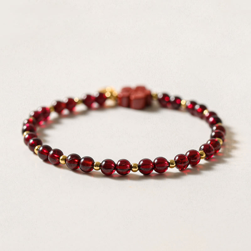Buddha Stones 14K Gold Natural Garnet Cinnabar Flower Calm Bracelet - image 4
