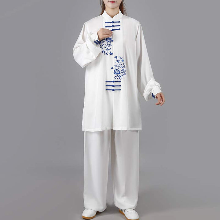 Flower Embroidery Meditation Prayer Spiritual Zen Tai Chi Qigong Practice Unisex Clothing Set