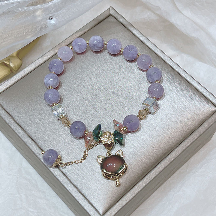 Buddha Stones Natural Purple Jade Fox Charm Happiness Bracelet