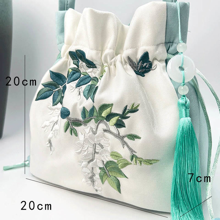 Buddha Stones Embroidered Flowers Wisteria Lily Cotton Linen Tote Crossbody Bag Shoulder Bag Handbag