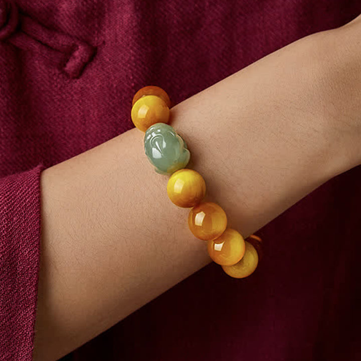 Chinese Zodiac Natal Buddha Tiger Eye Pixiu Jade Protection Bracelet