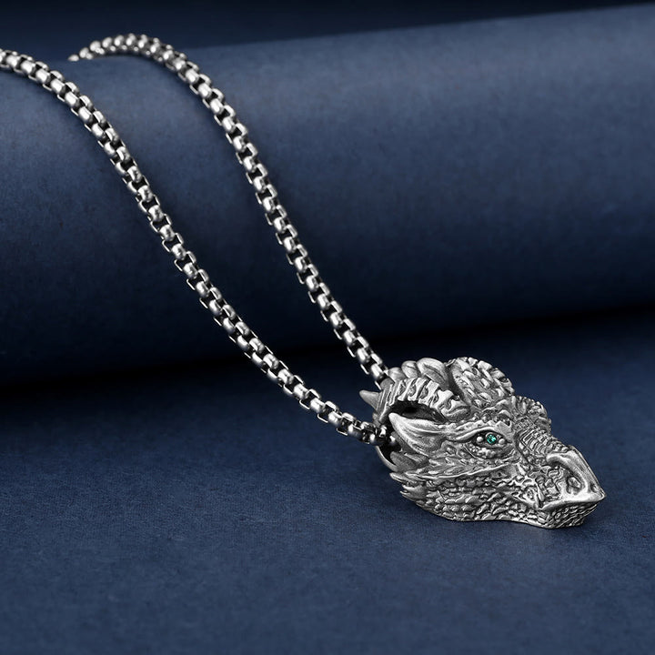 Buddha Stones Pure Tin Dragon Head Luck Protection Metal Necklace Pendant - image 5