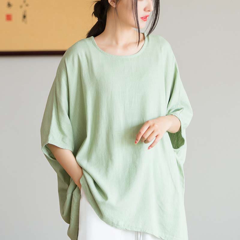 Buddha Stones Solid Color Three Quarter Sleeve Top Loose Tee T-Shirt