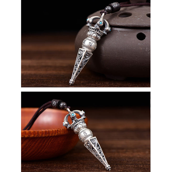 Buddha Stones Tibetan Om Mani Padme Hum Dorje Vajra Design Wisdom Rotatable Necklace Pendant - image 6