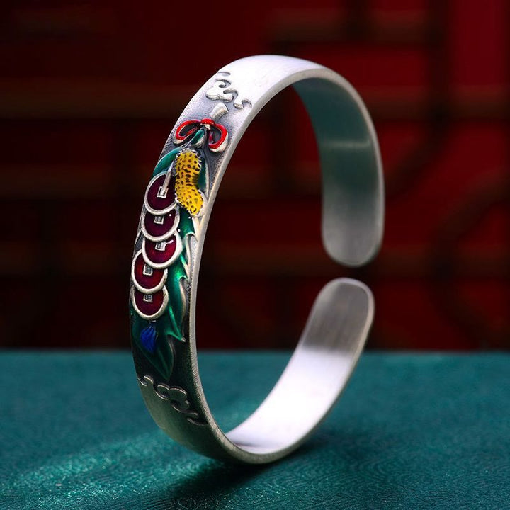 Buddha Stones Feng Shui Five Emperor Coins Peanut Wealth Bracelet Bangle - Five Emperor Coins(Protection♥Wealth) - image 1