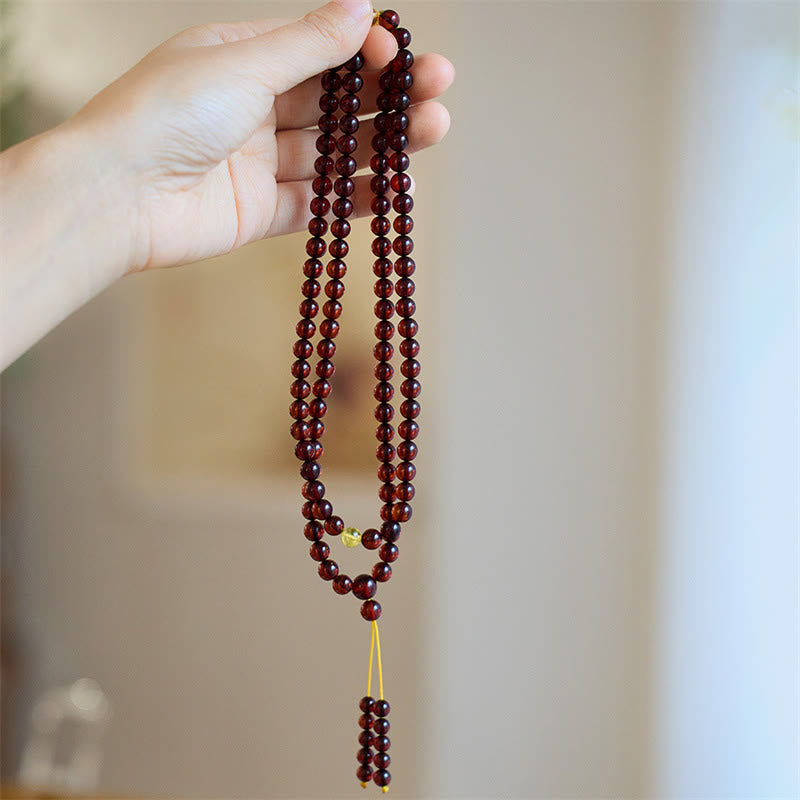 Buddha Stones Natural 108 Mala Beads Amber Clear Anxiety Bracelet - Amber (Clear anxiety♥Balance Emotions) - image 0