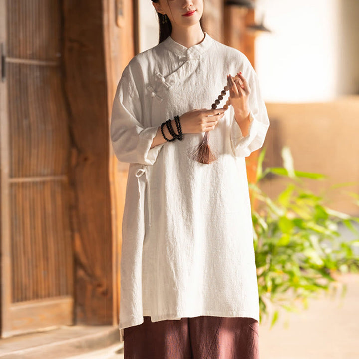 Buddha Stones Vintage Cotton Linen Blouse Women Long Sleeve Shirt Chinese Hanfu Top