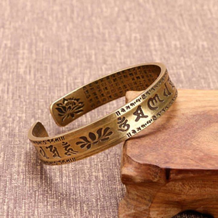 Buddha Stones 2Pcs Om Mani Padme Hum Dragon Phoenix Copper Leather Peace Cuff Bracelet Bangle