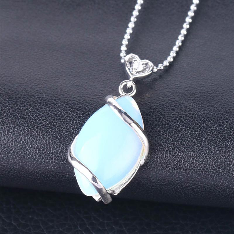 Buddha Stones Marquise Pattern Natural Crystal Stone Charm Necklace Pendant - Opal - image 11