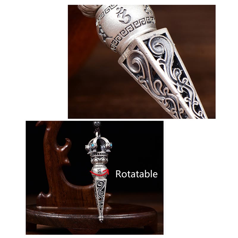 Buddha Stones Tibetan Om Mani Padme Hum Dorje Vajra Design Wisdom Rotatable Necklace Pendant - image 8