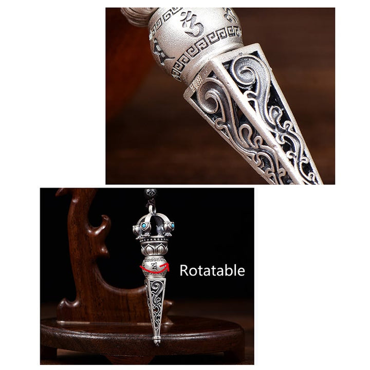Buddha Stones Tibetan Om Mani Padme Hum Dorje Vajra Design Wisdom Rotatable Necklace Pendant - image 7