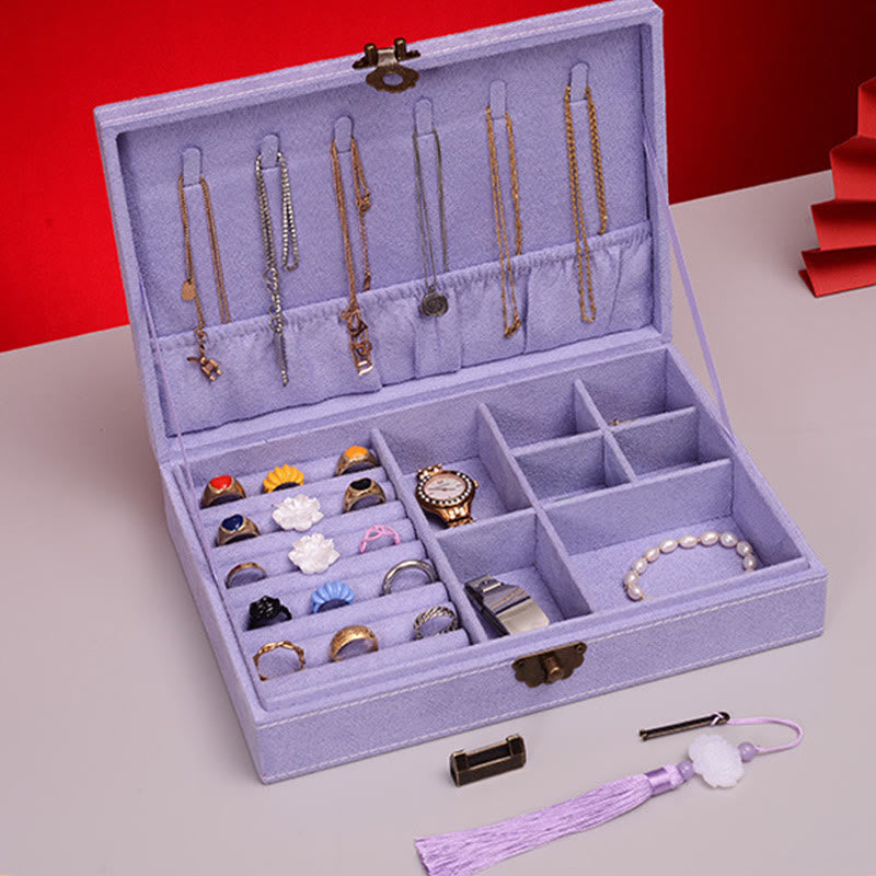 Buddha Stones Simple Design Jewelry Box Organizer Single Layer Flannel Jewelry Storage Box With Lock - image 21