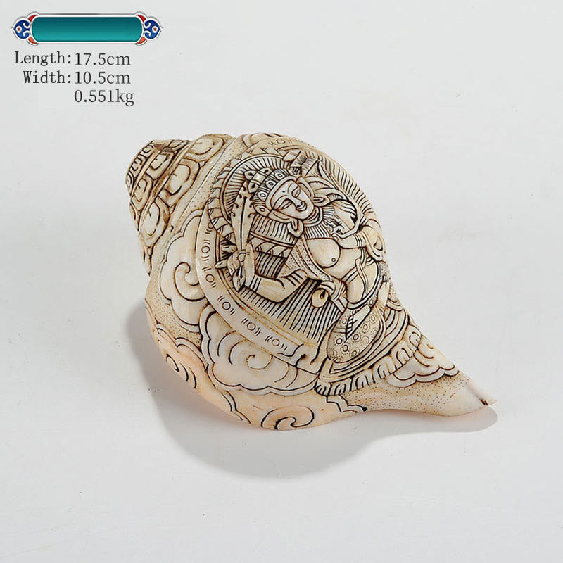 Tibetan Handmade Engraved Shankha Buddha Avalokitesvara Conch Shell Wealth Decoration - Manjusri Bodhisattva 17*10.5cm - image 8