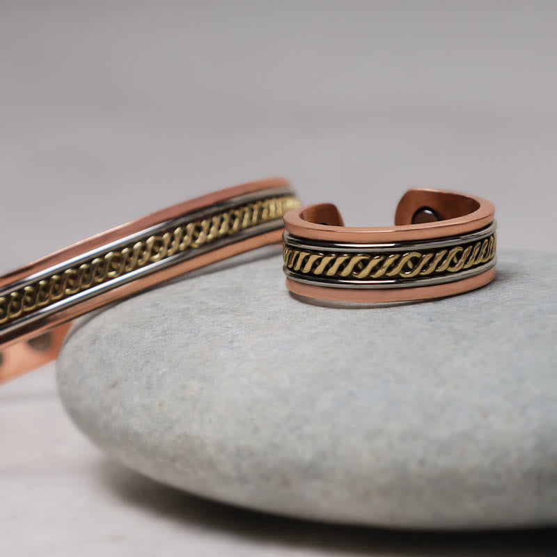 Buddha Stones Magnetic Copper Balance Adjustable Cuff Bracelet Bangle Ring - image 5