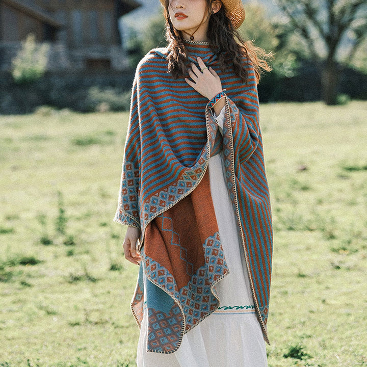 Tibetan Shawl Striped Diamond Pattern Winter Warm Soft Scarf - image 1