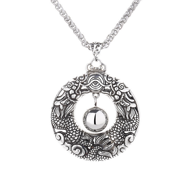 Buddha Stones Double Dragon Playing Bead Copper Protection Necklace Pendant - image 5