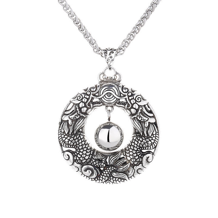 Buddha Stones Double Dragon Playing Bead Copper Protection Necklace Pendant - image 5