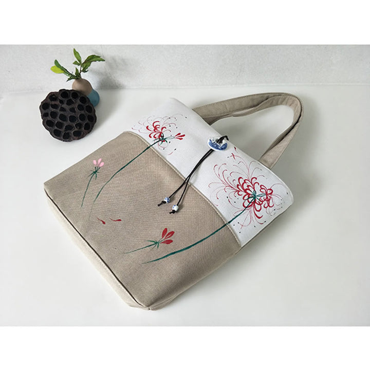 Pear Flower Plum Peach Blossom Bamboo Embroidery Canvas Large Capacity Shoulder Bag Tote Bag - image 46