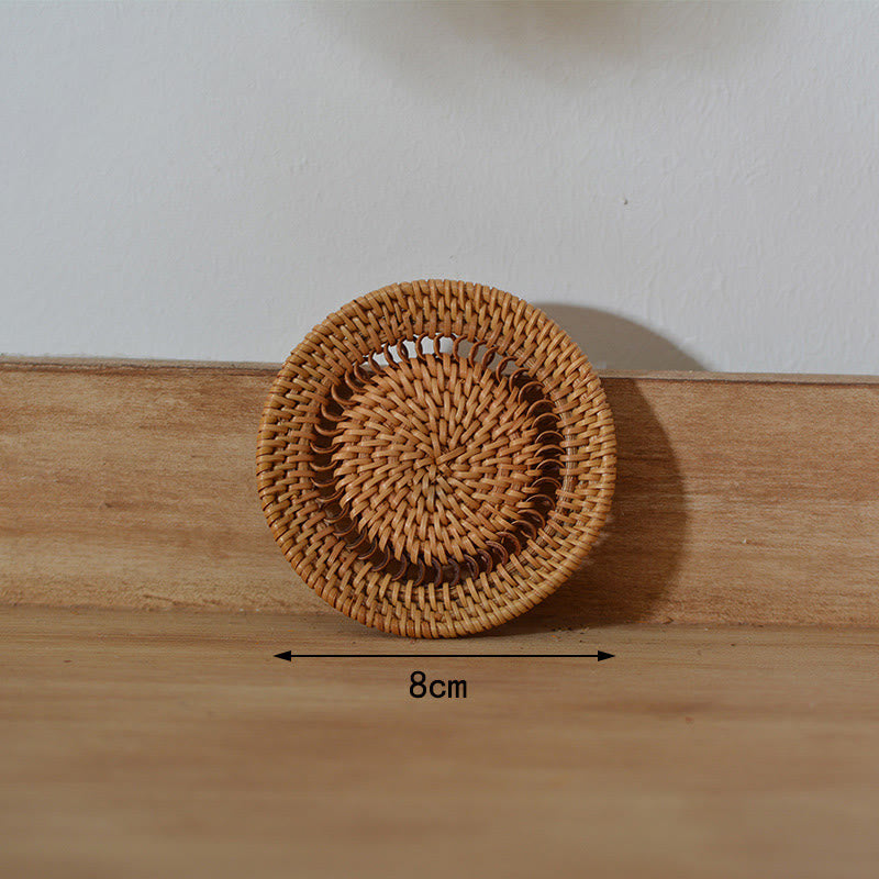 Ceramic Flower Pattern Rattan Cup Mat Tea Cup Coaster - 8cm Spiral Coaster - image 10