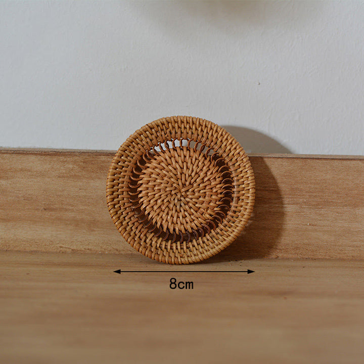 Ceramic Flower Pattern Rattan Cup Mat Tea Cup Coaster - 8cm Spiral Coaster - image 10