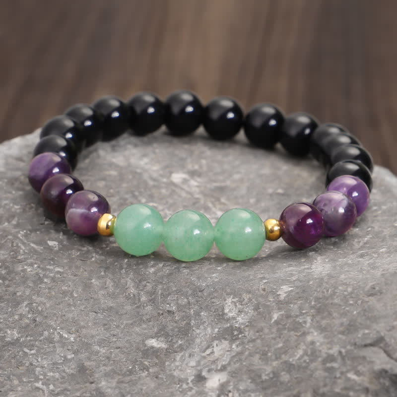 Buddha Stones 108 Mala Beads Amethyst Green Aventurine Lotus Meditation Bracelet - image 4