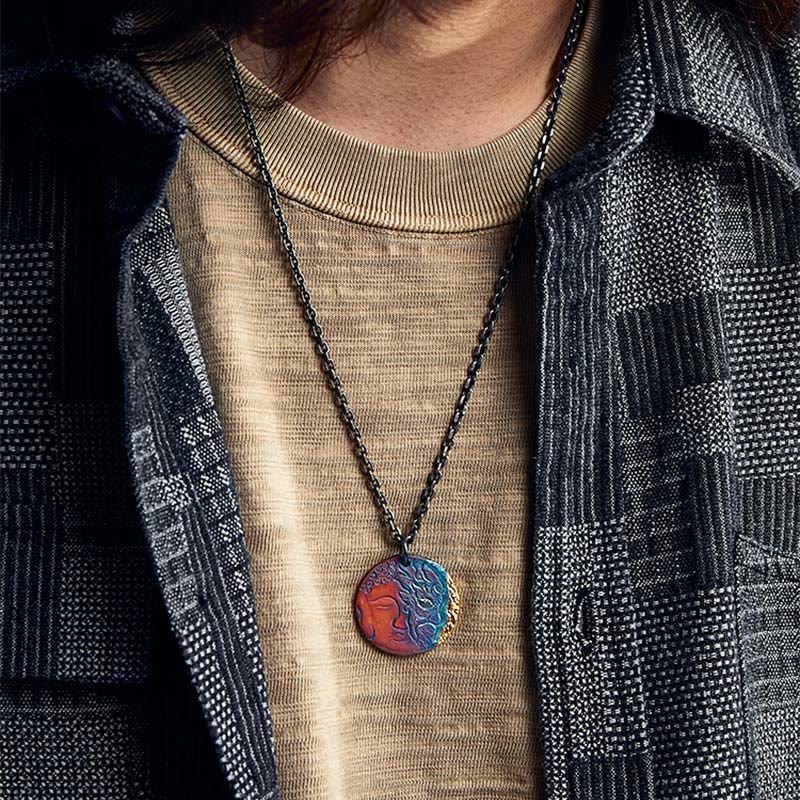 Buddha Stones 999 Sterling Silver 24K Gold Half Demon Half Buddha Compassion Necklace Pendant - image 8