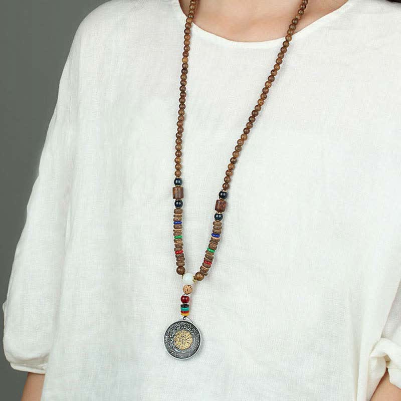 Buddha Stones Tibetan Om Mani Padme Hum Prayer Wheel Rotation Vajra Wood Necklace Pendant - image 23