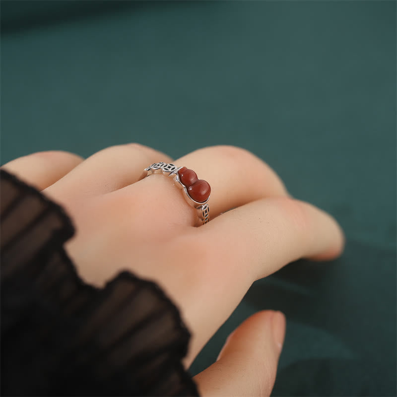 Buddha Stones 925 Sterling Silver Red Agate Gourd Copper Coin Self-acceptance Ring - image 3
