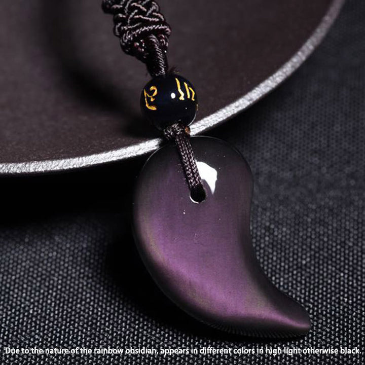 Buddha Stones Rainbow Obsidian Yin Yang Strength Pendant Necklace