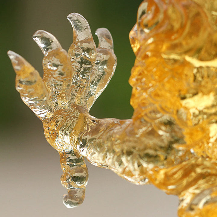 Buddha Stones Handmade Chinese Zodiac Yellow Dragon Liuli Crystal Art Piece Luck Protection Home Office Decoration - image 4