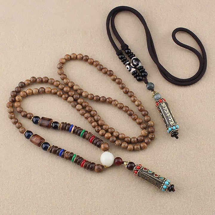 Buddha Stones Tibetan Om Mani Padme Hum Dzi Bead Wenge Wood Necklace Pendant - image 7