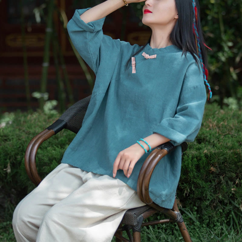 Buddha Stones Ramie Linen Loose Blouse Women Long Sleeve Shirt Chinese Hanfu Top