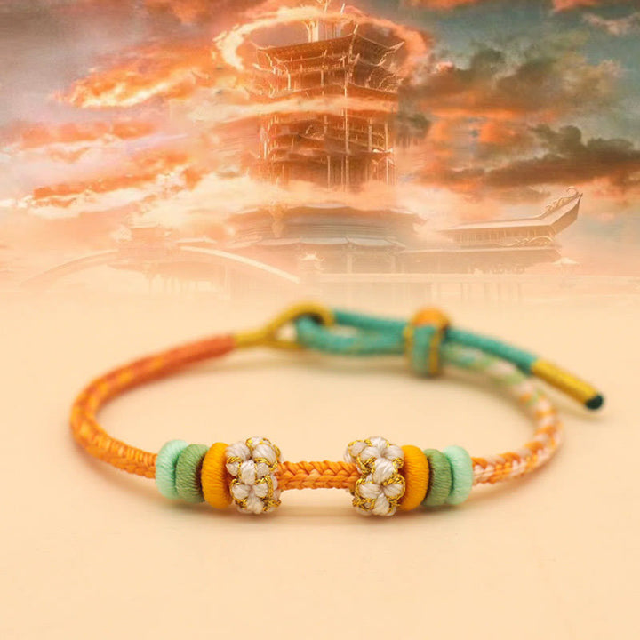 Buddha Stones Handmade Eight Thread Peace Knot Peach Blossom Knot Luck Rope Braided Bracelet - Orange Green (Wrist Circumference 14-18cm) - image 8