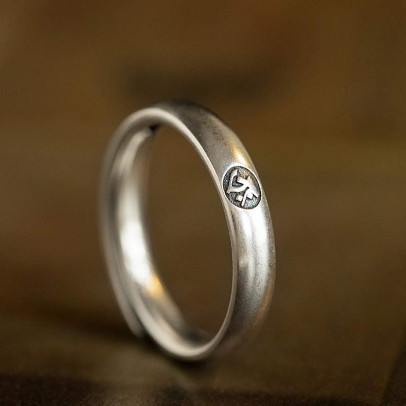 925 Sterling Silver Chinese Zodiac Natal Buddha Blessing Couple Ring - image 1