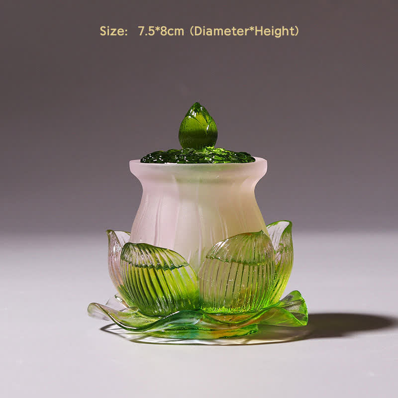 Feng Shui Lotus Handmade Liuli Crystal Art Piece Home Office Offering Decoration - Water Purification Cup - image 3
