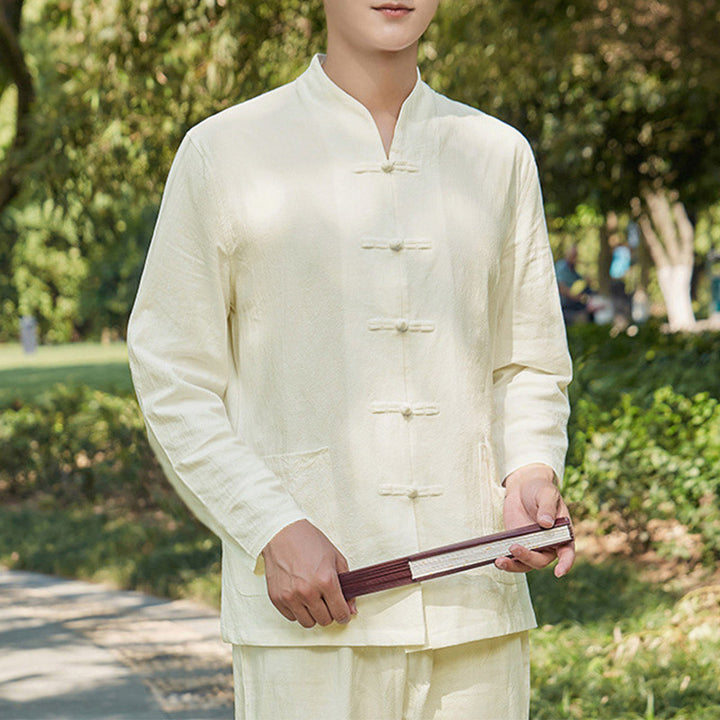 Spiritual Zen Practice Yoga Meditation Prayer Clothing Cotton Linen Men's Set - Beige - US/UK/AU48，EU58 (6XL) - image 7