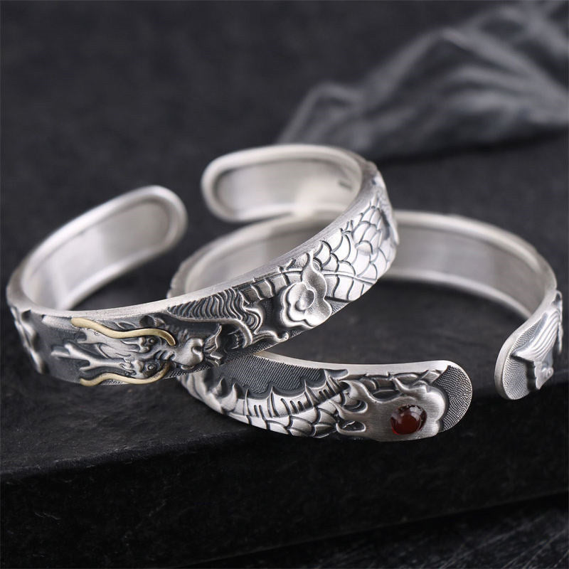 999 Sterling Silver Dragon Strength Protection Bracelet Bangle - image 2
