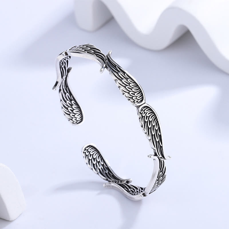 Buddha Stones Angel Wings Feather Pattern Carved Luck Cuff Bracelet Bangle - image 2