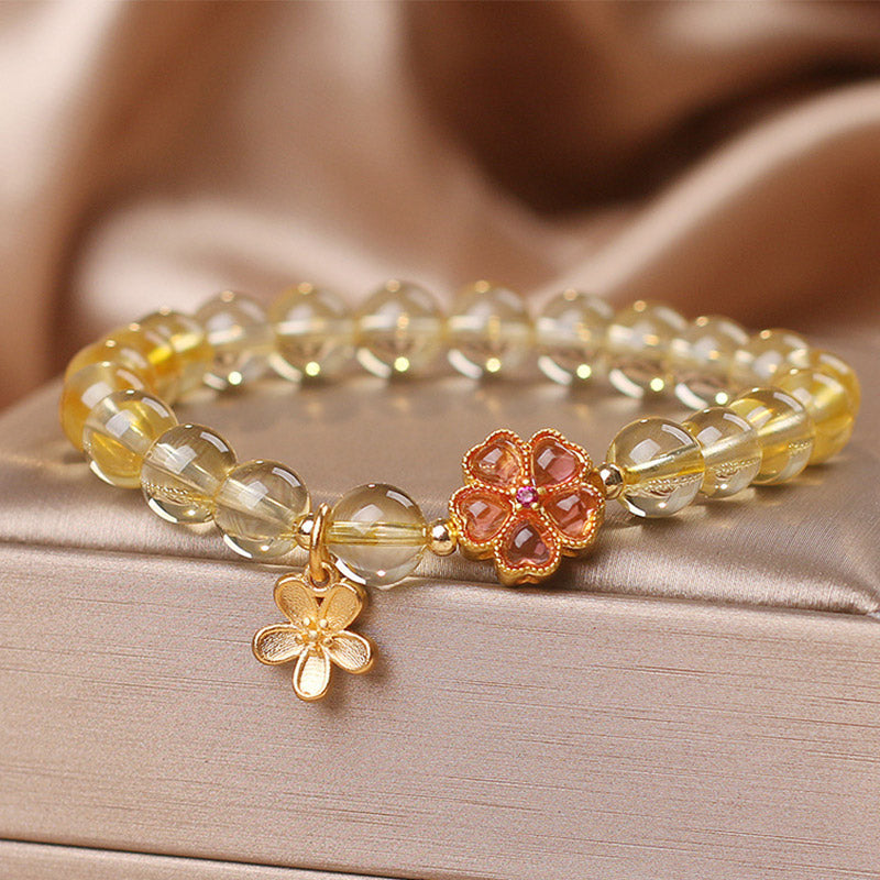 Buddha Stones Natural Citrine Flower Charm Prosperity Protection Bracelet