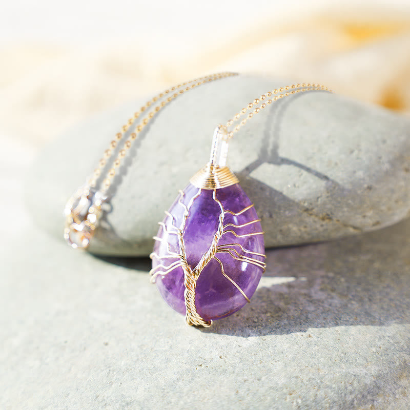 Buddha Stones Natural Quartz Crystal Tree Of Life Healing Energy Necklace Pendant - image 2