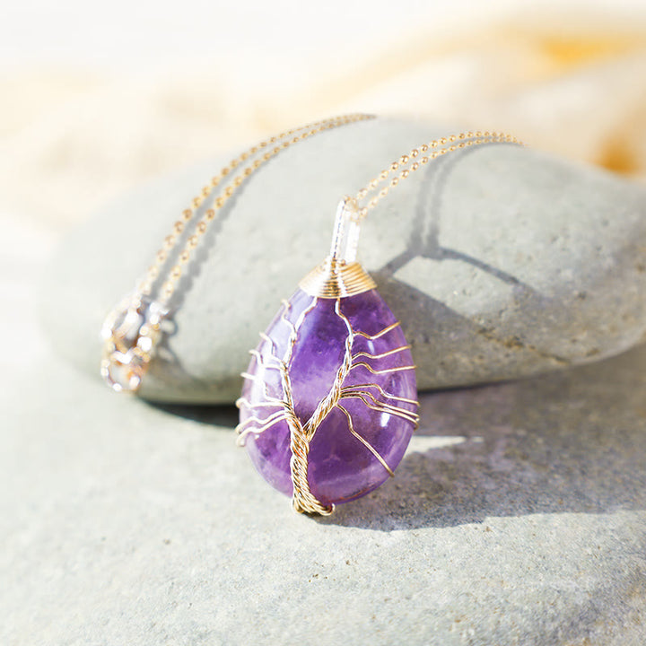 Buddha Stones Natural Quartz Crystal Tree Of Life Healing Energy Necklace Pendant - image 2